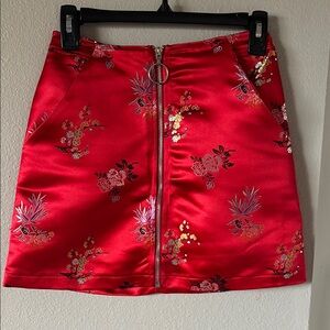 Honey Punch Red Floral Mini Skirt